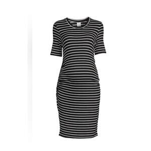 Time and Tru Maternity Short Sleeve Striped Dress Size M Scoop Neck Side Ruching
